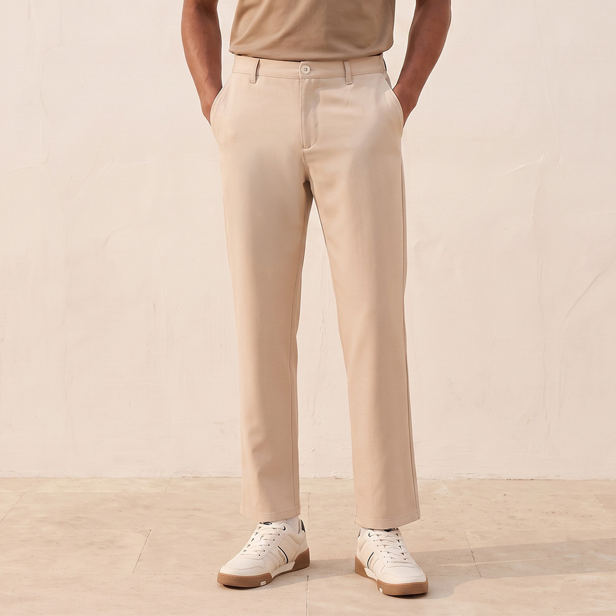 بنطلون ميلانج بقصة عادية من سبلاش سمارت-men-clothing-bottoms-trousersandchinos-trousers-image-1