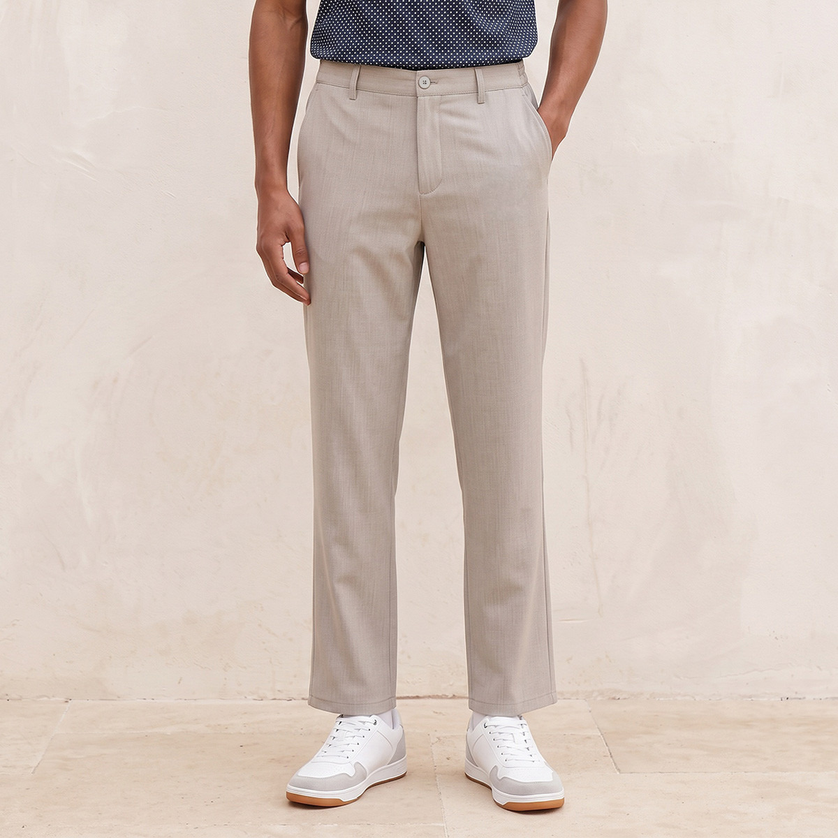 بنطلون ميلانج بقصة عادية من سبلاش سمارت-men-clothing-bottoms-trousersandchinos-trousers-image-1