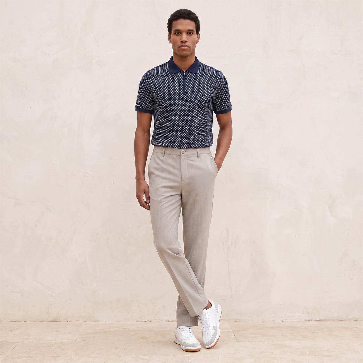 بنطلون ميلانج بقصة عادية من سبلاش سمارت-men-clothing-bottoms-trousersandchinos-trousers-image-2