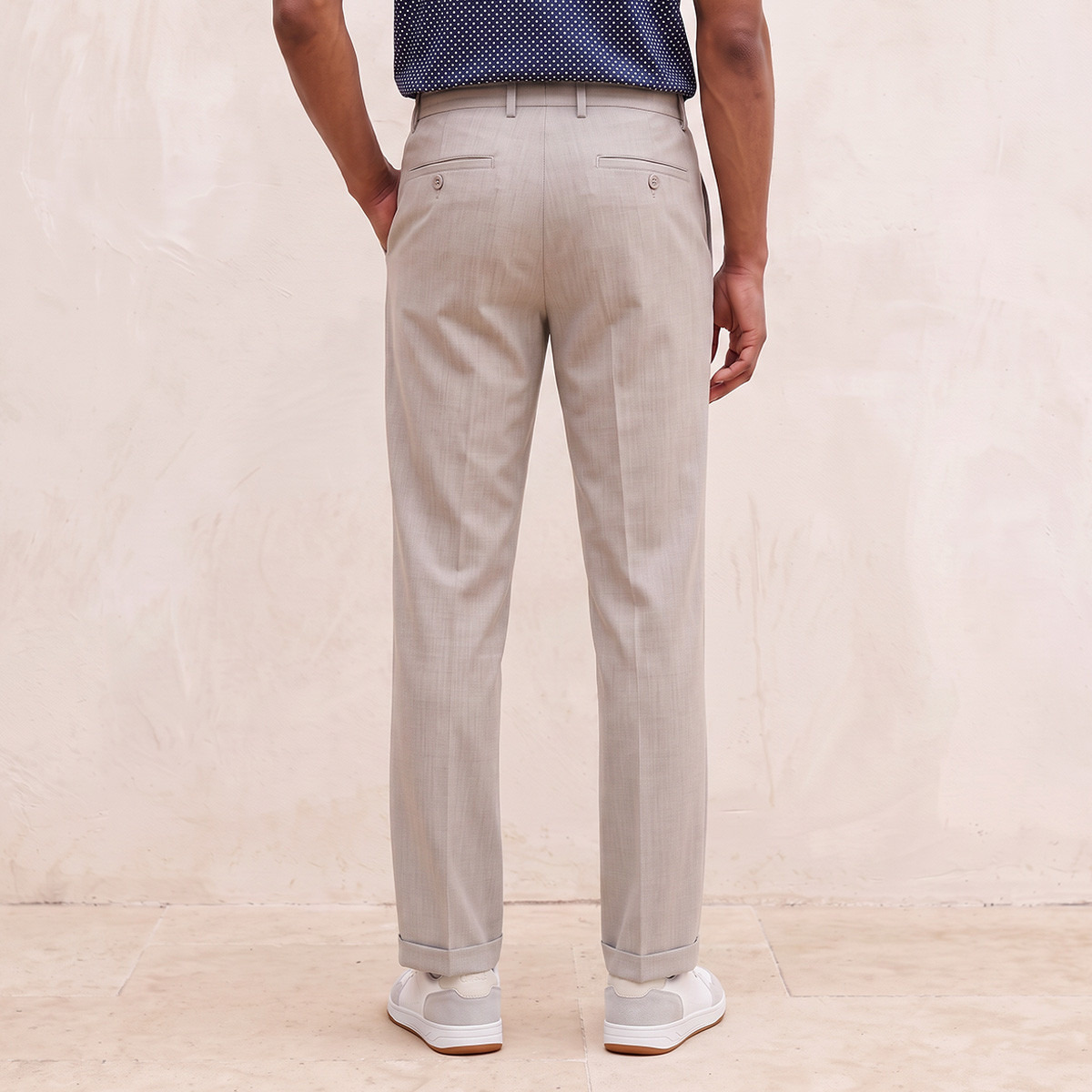 بنطلون ميلانج بقصة عادية من سبلاش سمارت-men-clothing-bottoms-trousersandchinos-trousers-image-3