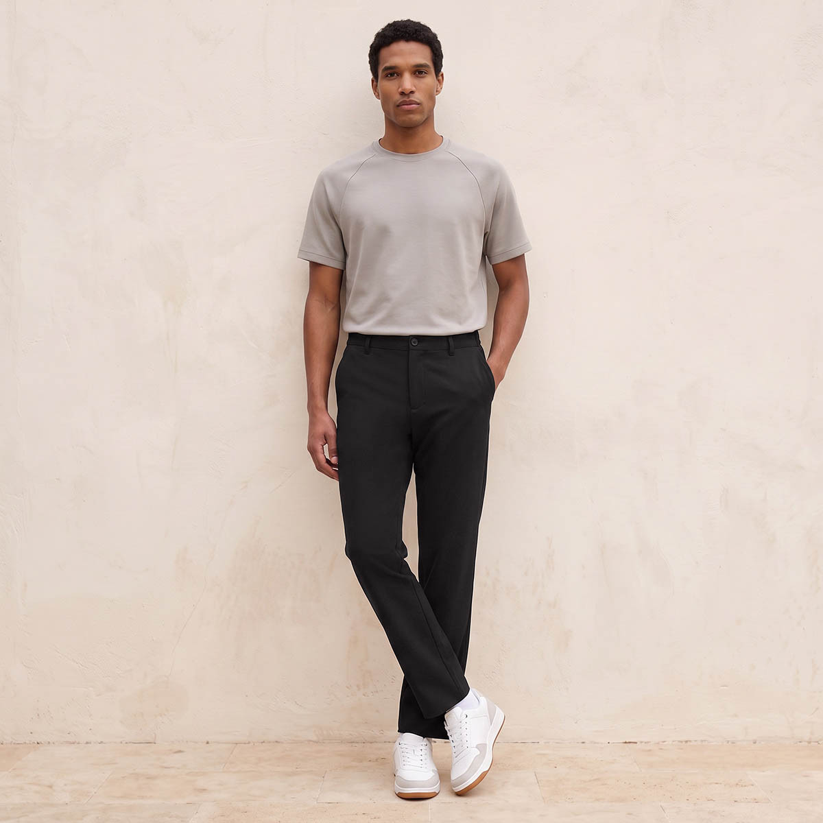 بنطلون ميلانج بقصة عادية من سبلاش سمارت-men-clothing-bottoms-trousersandchinos-trousers-image-2
