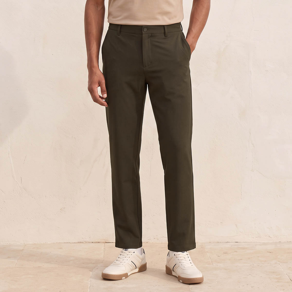 بنطلون ميلانج بقصة عادية من سبلاش سمارت-men-clothing-bottoms-trousersandchinos-trousers-image-1