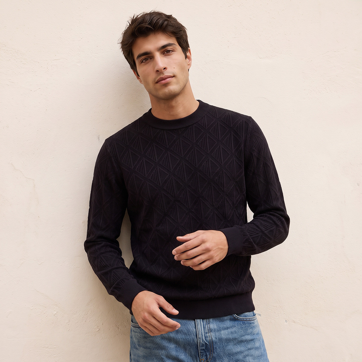 Splash Smart Diamond Knit Crew Neck Sweater-men-clothing-sweatersandpullovers-image-1