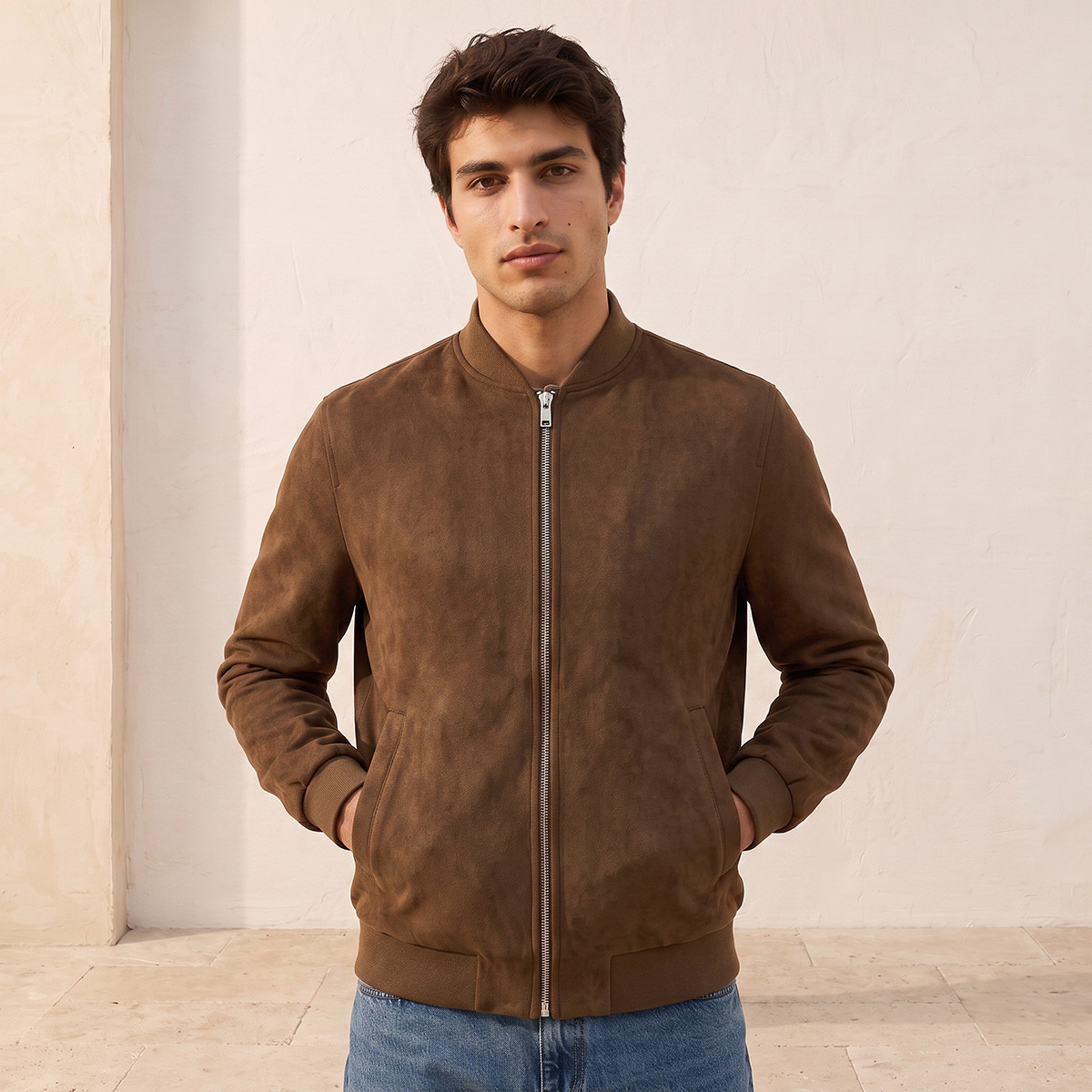 Splash Smart Suede Bomber Jacket with Zip Closure-men-clothing-jacketsandblazers-jackets-image-2