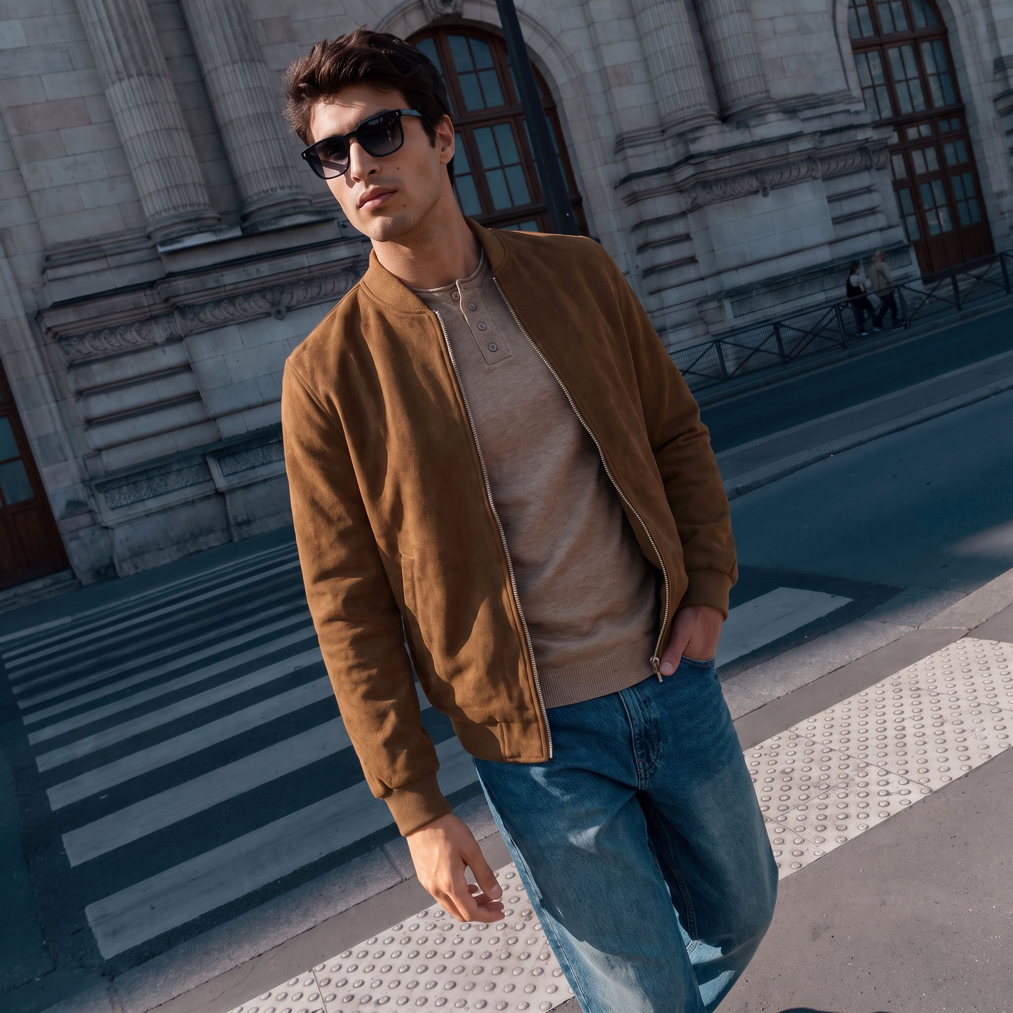 Splash Smart Suede Bomber Jacket with Zip Closure-men-clothing-jacketsandblazers-jackets-image-1