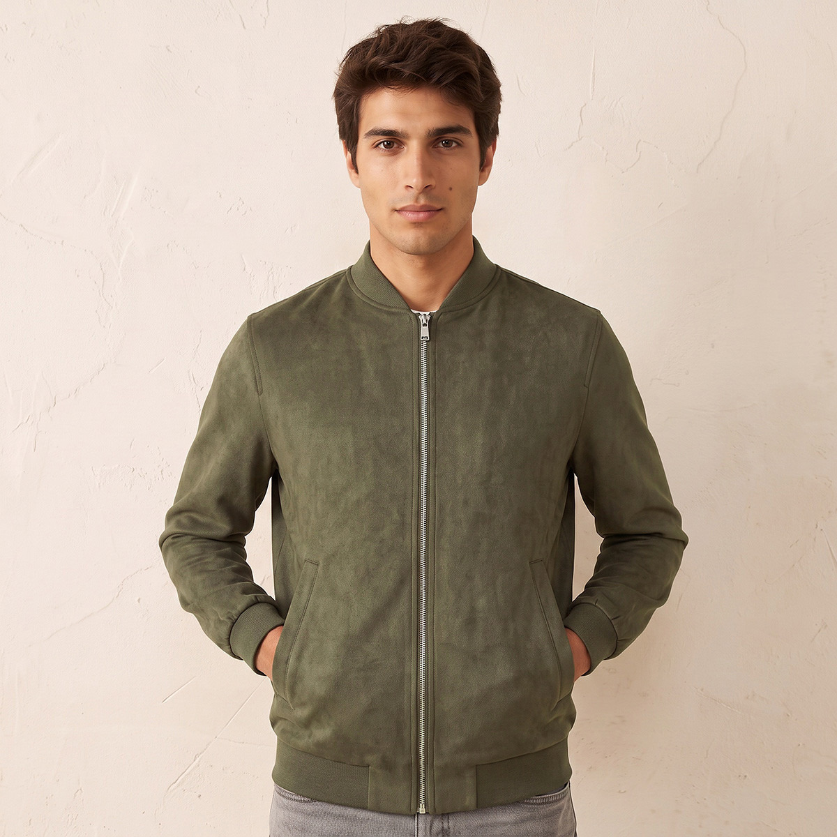 Splash Smart Suede Bomber Jacket with Zip Closure-men-clothing-jacketsandblazers-jackets-image-2
