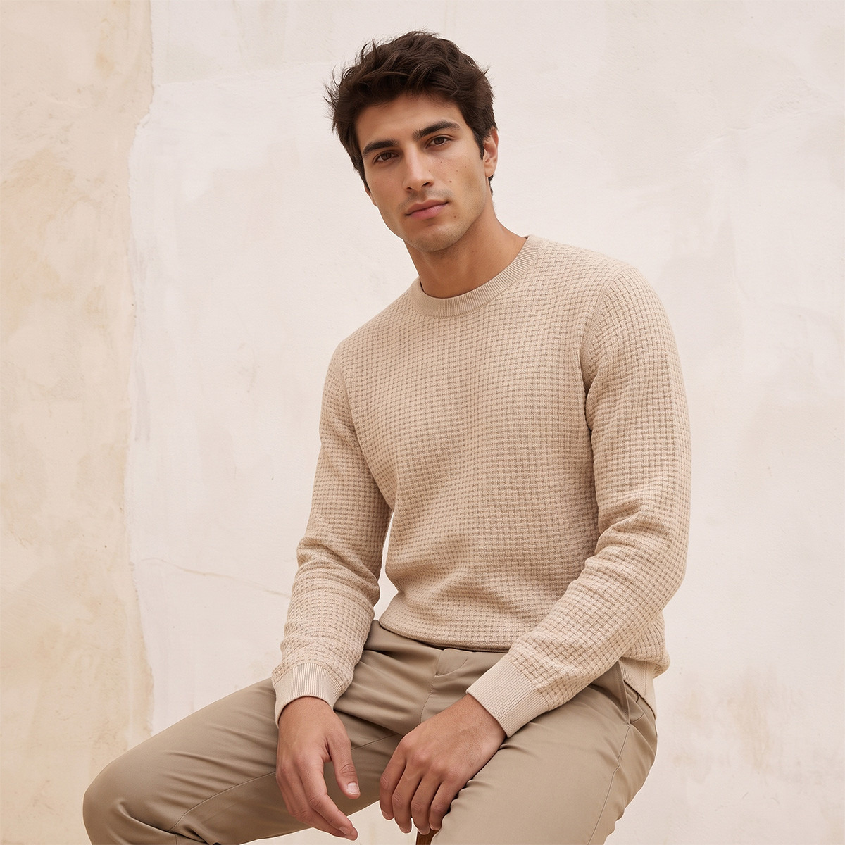 كنزة بارزة الملمس بياقة ضيقة من سبلاش سمارت-men-clothing-sweatersandpullovers-image-1
