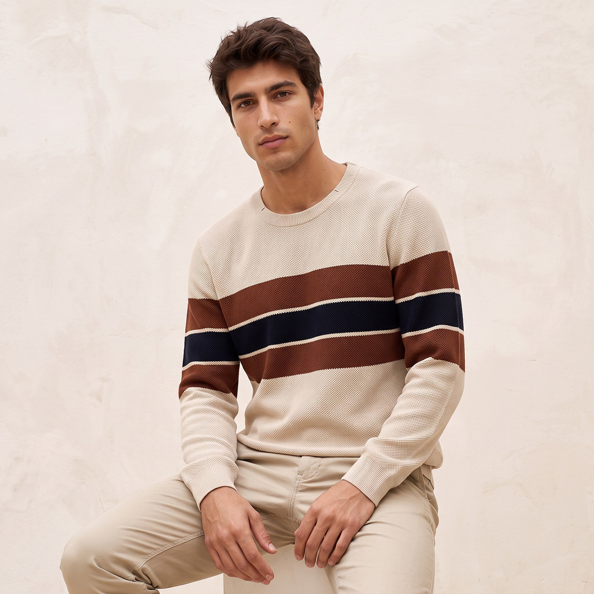 كنزة مخططة بياقة ضيقة من سبلاش سمارت-men-clothing-sweatersandpullovers-image-1