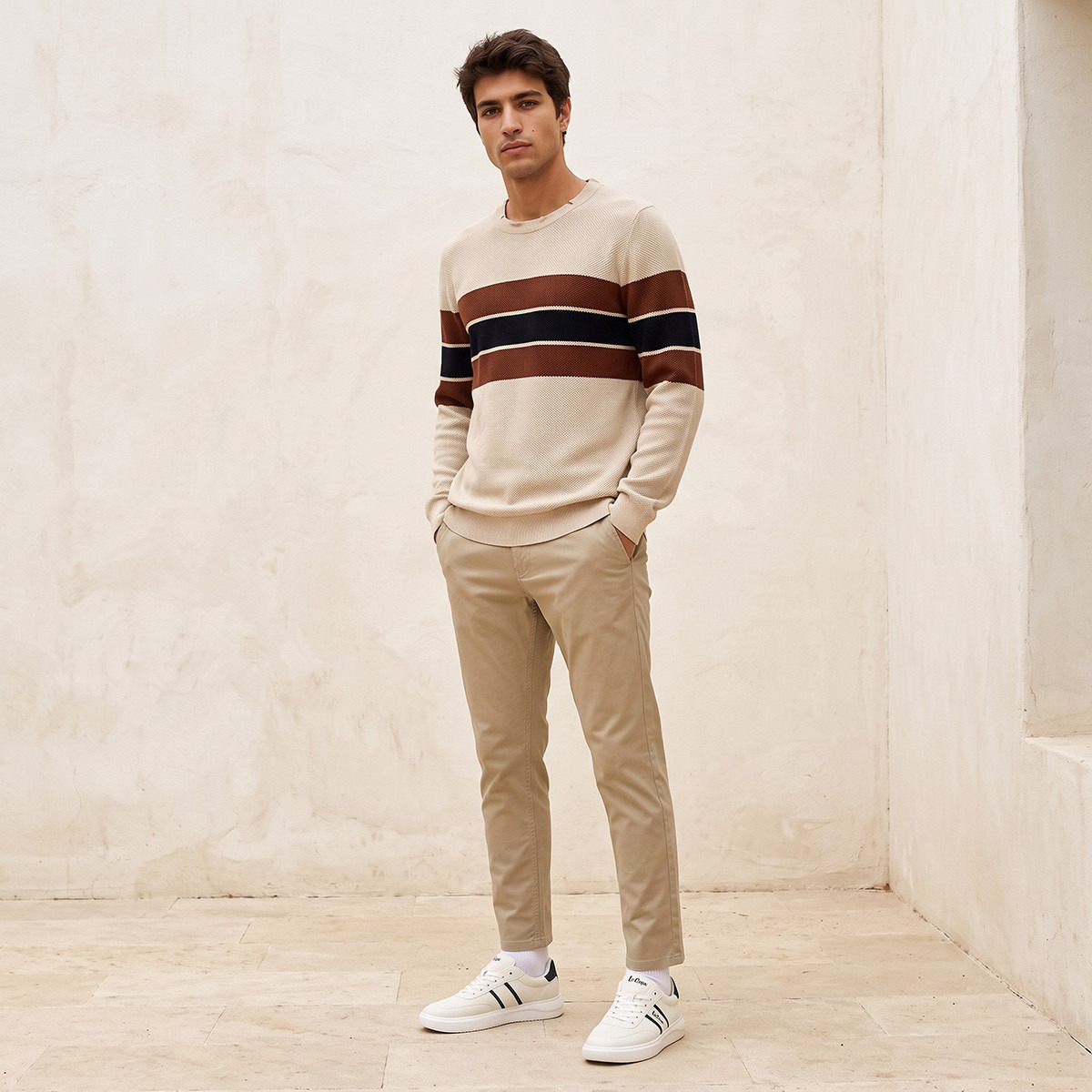 كنزة مخططة بياقة ضيقة من سبلاش سمارت-men-clothing-sweatersandpullovers-image-2