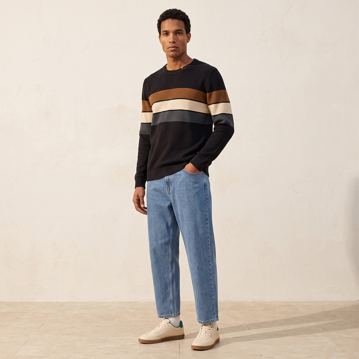 كنزة مخططة بياقة ضيقة من سبلاش سمارت-men-clothing-sweatersandpullovers-image-2