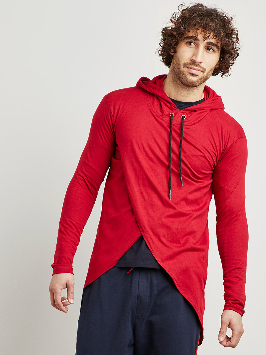 Asymmetrical Hem Hooded Pullover with Long Sleeves-men-winterwear-hoodiesandsweatshirts-image-1