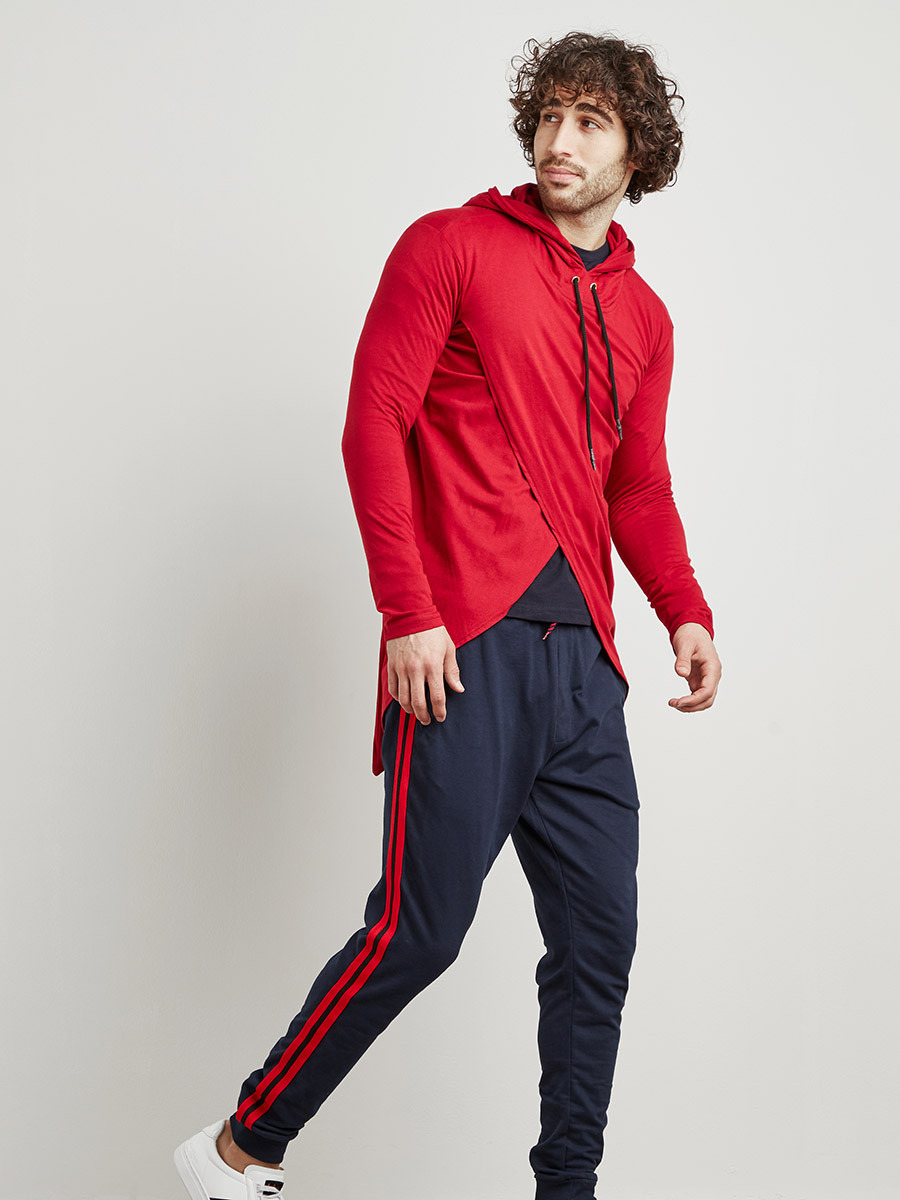 Asymmetrical Hem Hooded Pullover with Long Sleeves-men-winterwear-hoodiesandsweatshirts-image-2