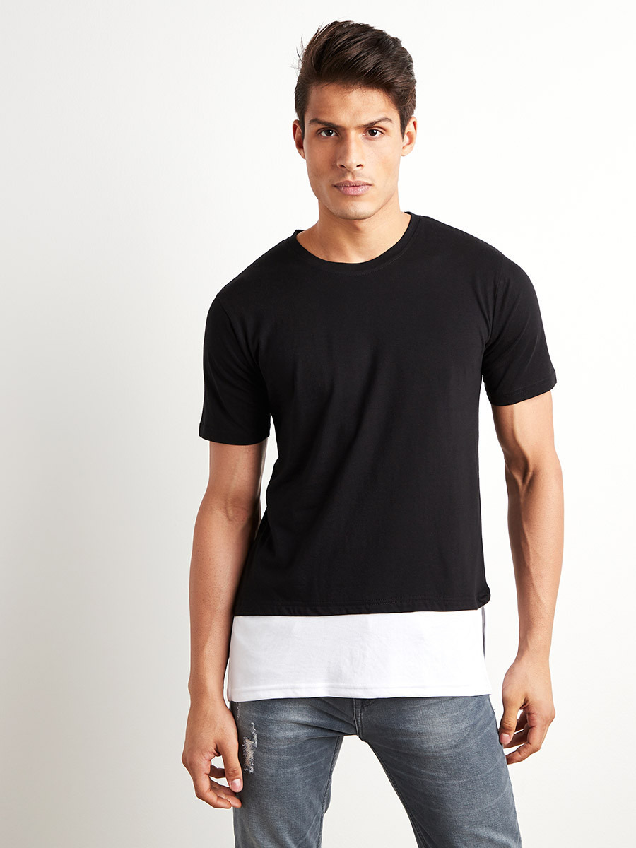 Contrast Split Hem Longline T-shirt-men-clothing-tshirtsandpolos-tshirts-image-1