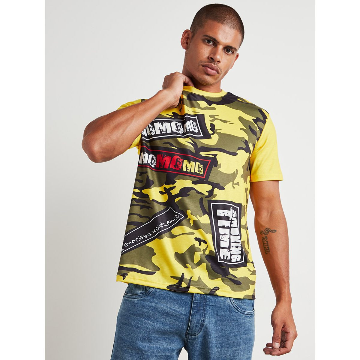 Styli Camo Slogan Printed Round Neck T-shirt with Short Sleeves-men-clothing-tshirtsandpolos-tshirts-image-1