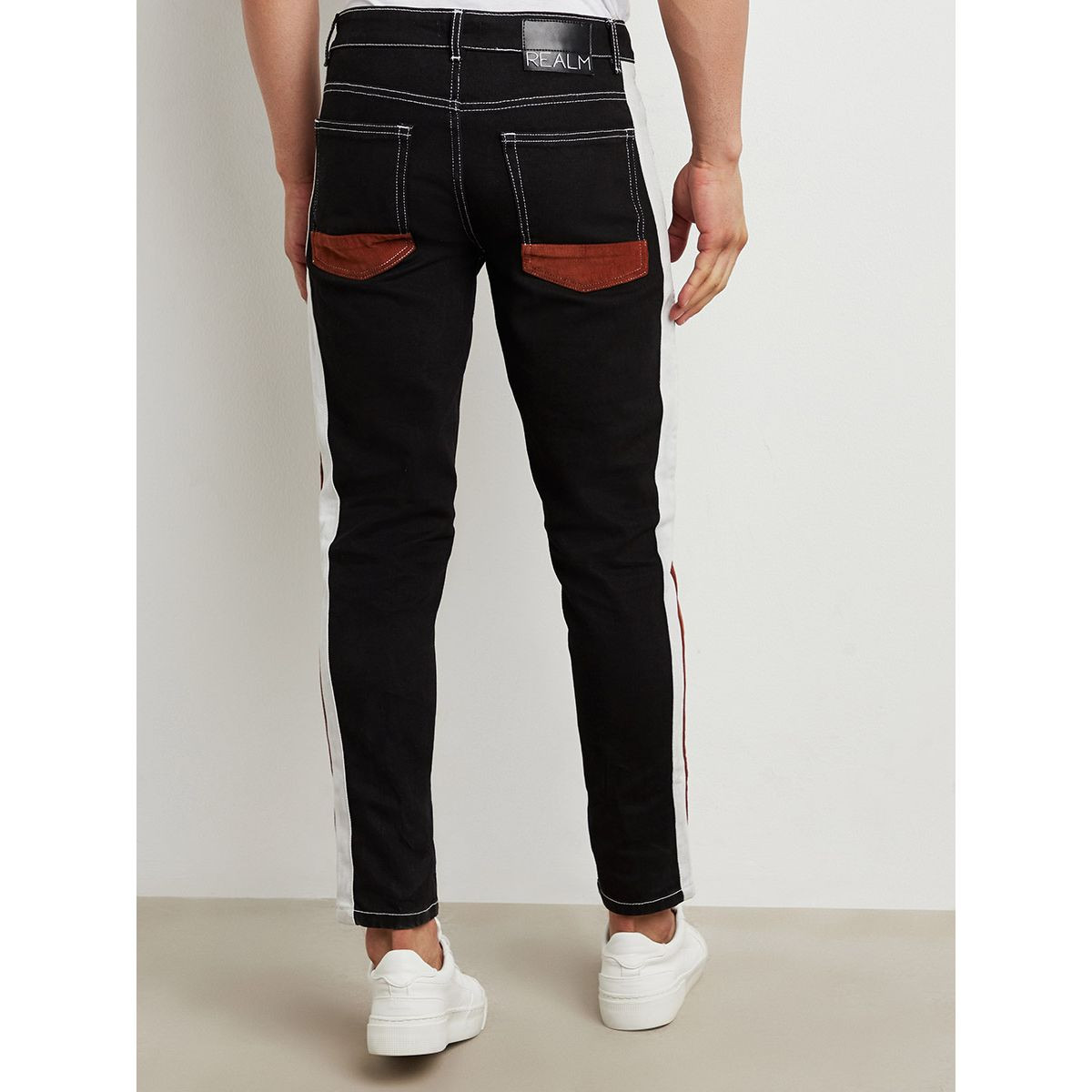 Side Tape Detail Contrast Stitch Ankle Length Jeans-men-clothing-jeans-image-3