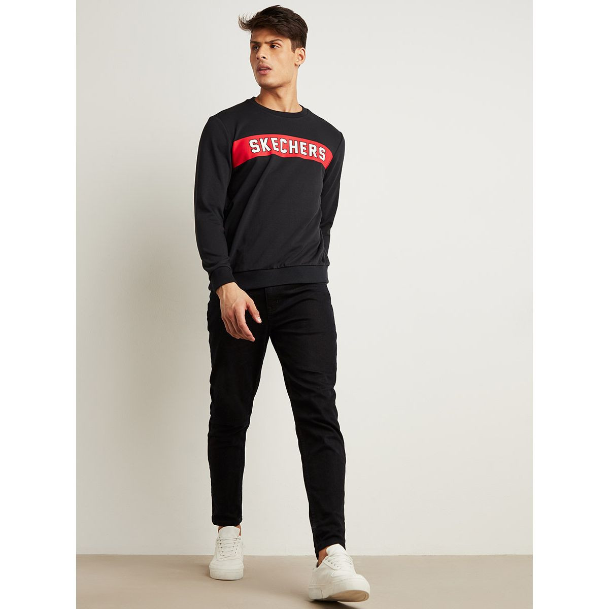 Skechers Wordmark Printed Round Neck Sweatshirt with Long Sleeves-men-winterwear-hoodiesandsweatshirts-image-2