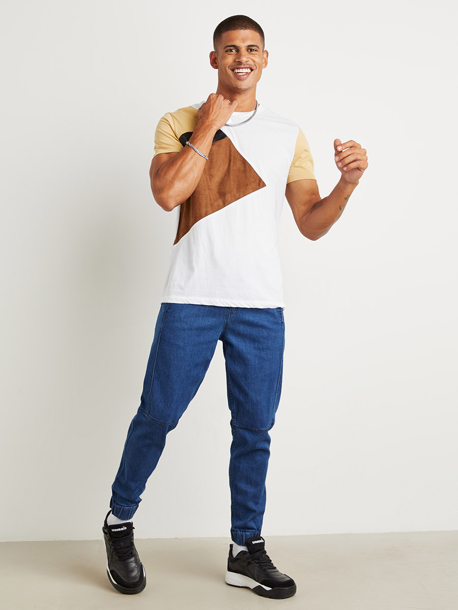 Styli Suede and Pu Panel Colorblock Slim Fit T-shirt-men-clothing-tshirtsandpolos-tshirts-image-2