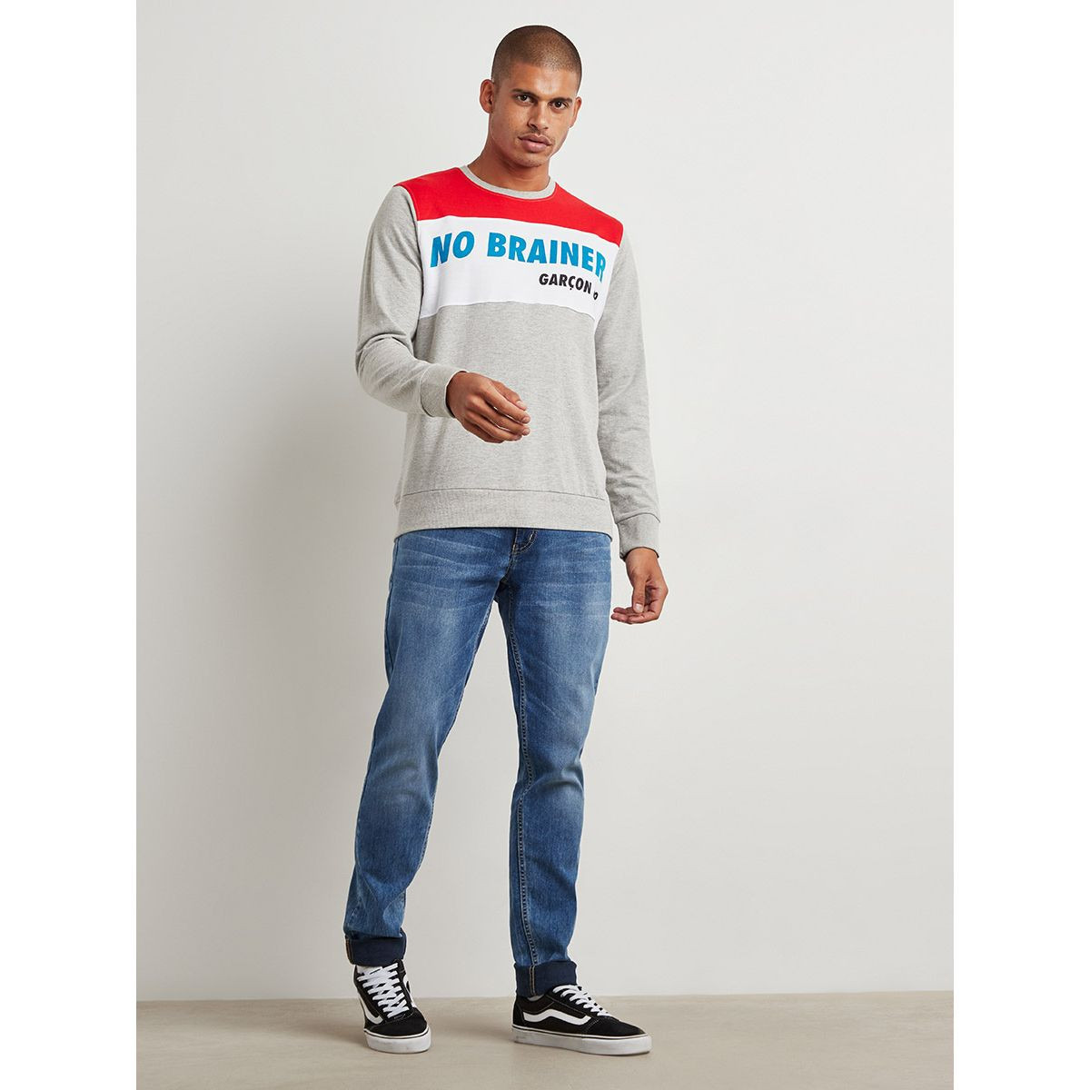 Styli No Brainer Slogan Print Sweatshirt-men-winterwear-hoodiesandsweatshirts-image-2