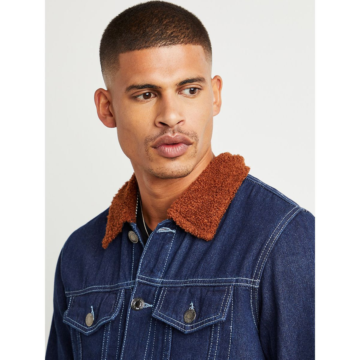 Styli Shearling Collar Denim Jacket with Button Closure-men-clothing-jacketsandblazers-jackets-image-3