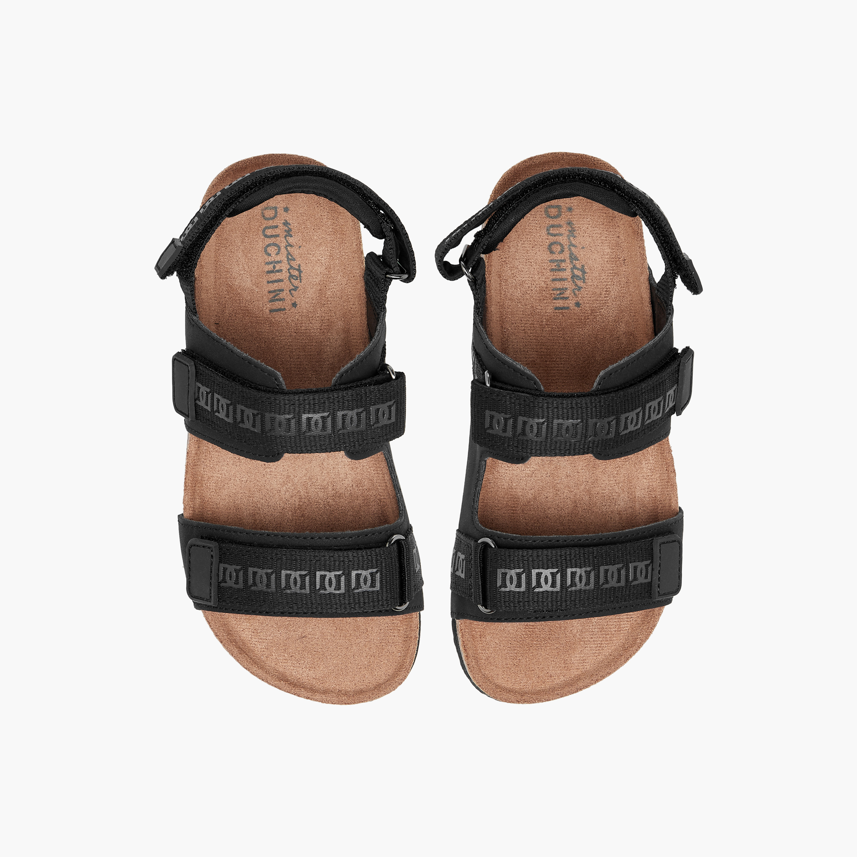 Mister Duchini Monogram Textured Sandals with Hook and Loop Closure-boys-shoes-sandals-image-1