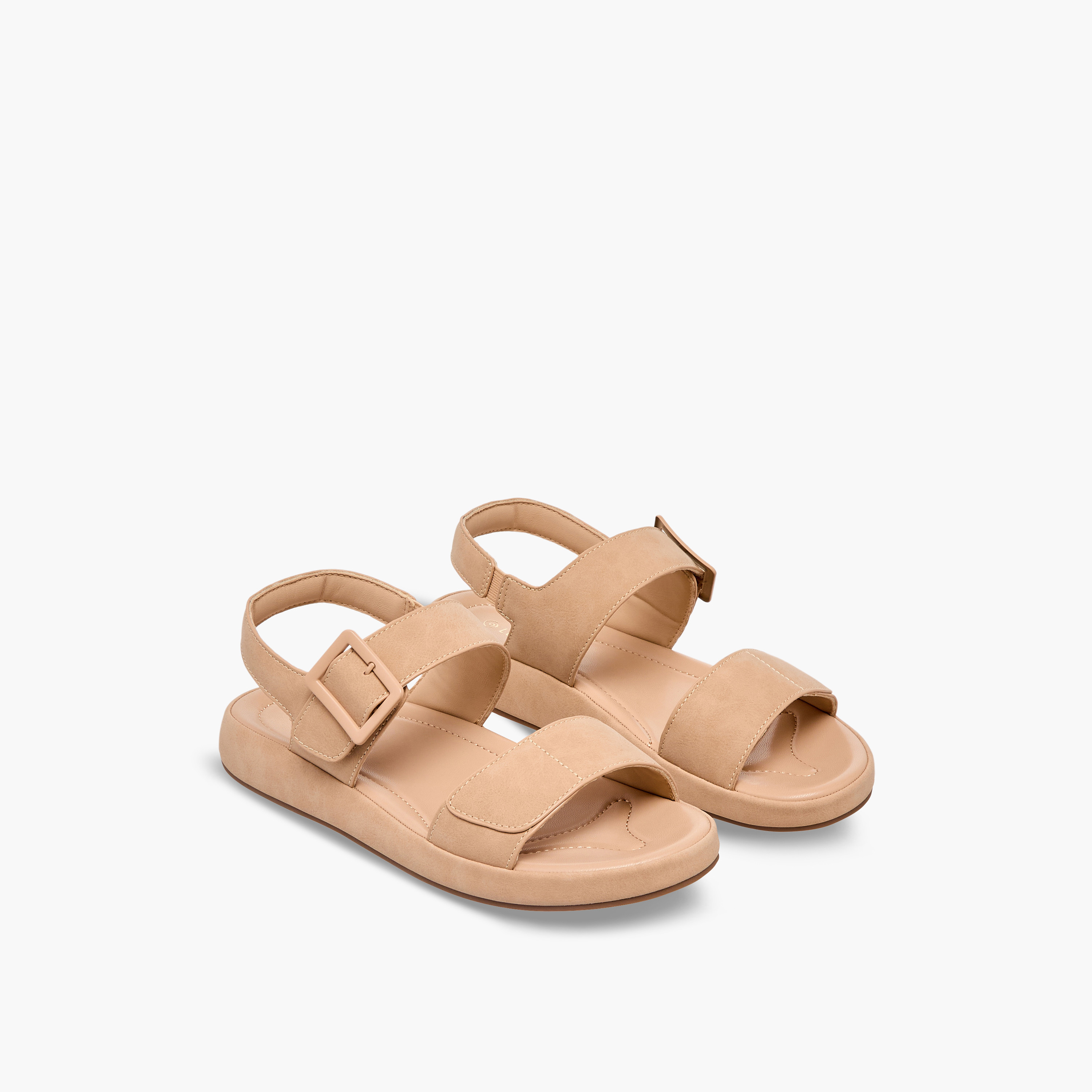 Le Confort Women Suede Buckle Detail Hook & Loop Sandals-women-shoes-sandals-flats-image-1
