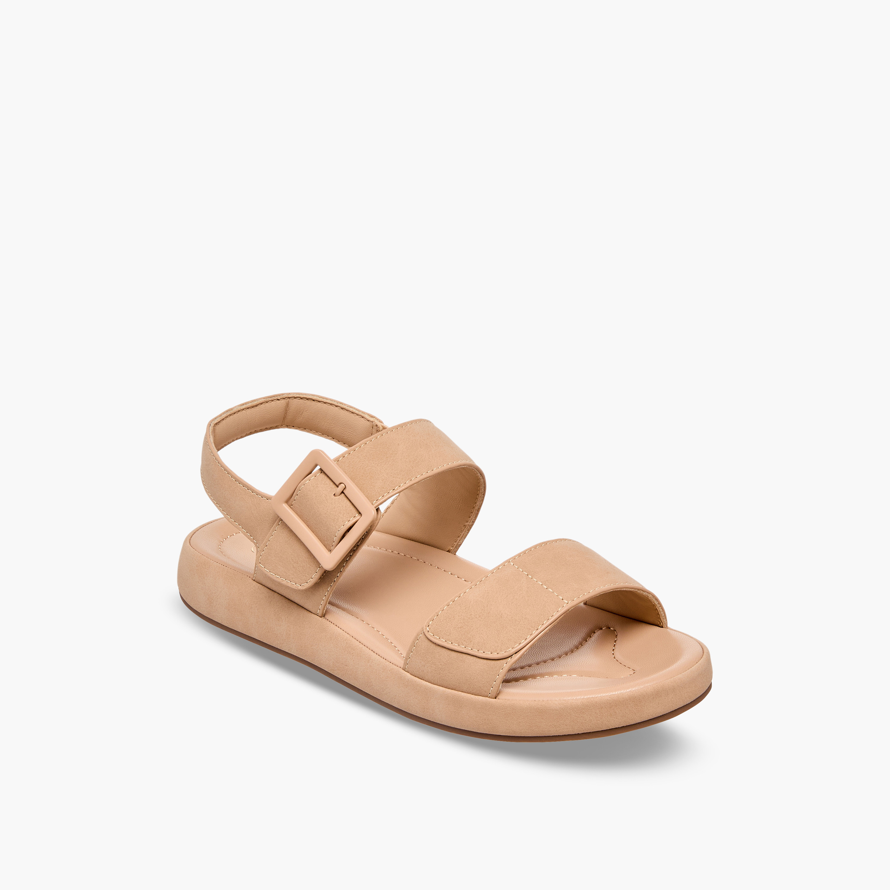 Le Confort Women Suede Buckle Detail Hook & Loop Sandals-women-shoes-sandals-flats-image-2