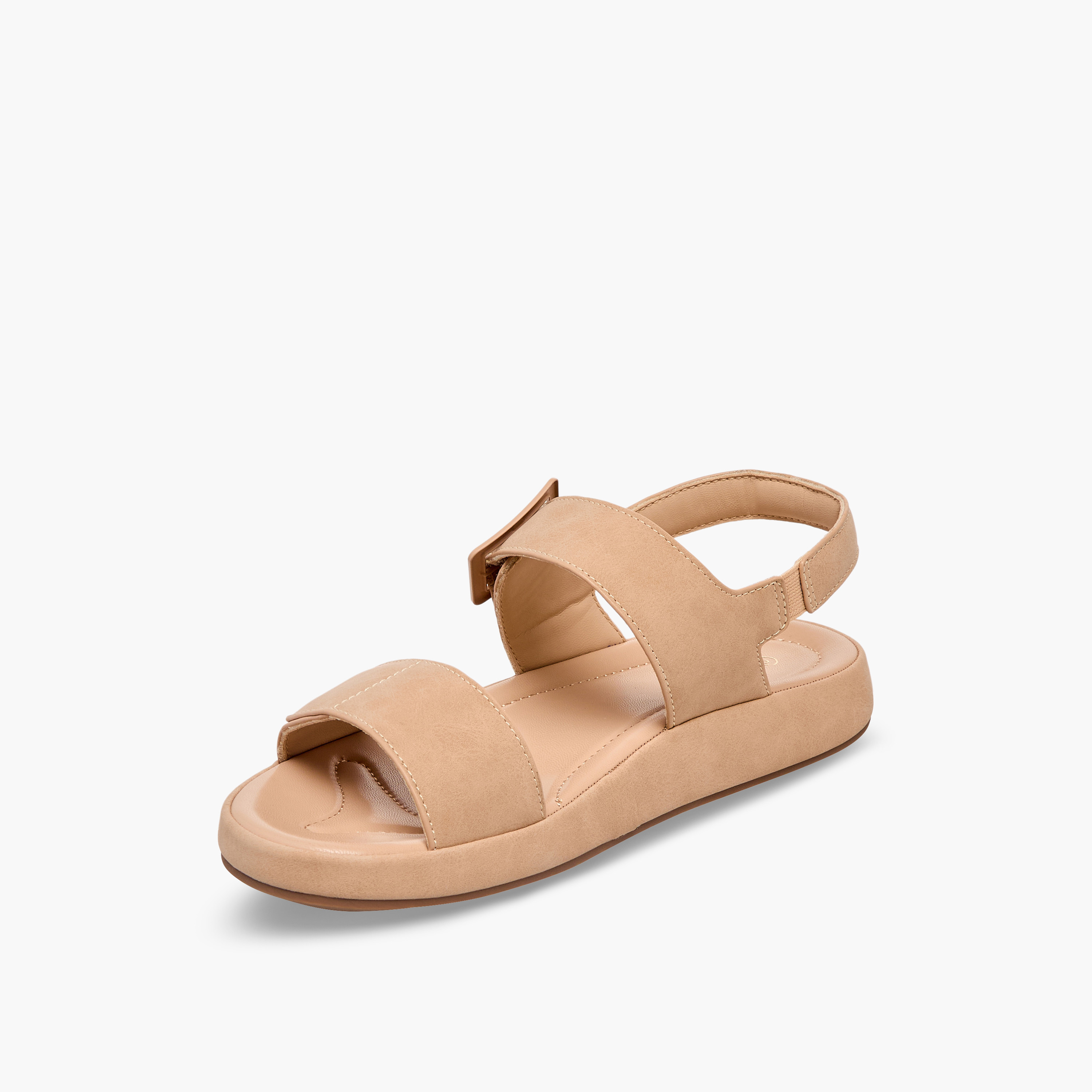 Le Confort Women Suede Buckle Detail Hook & Loop Sandals-women-shoes-sandals-flats-image-4