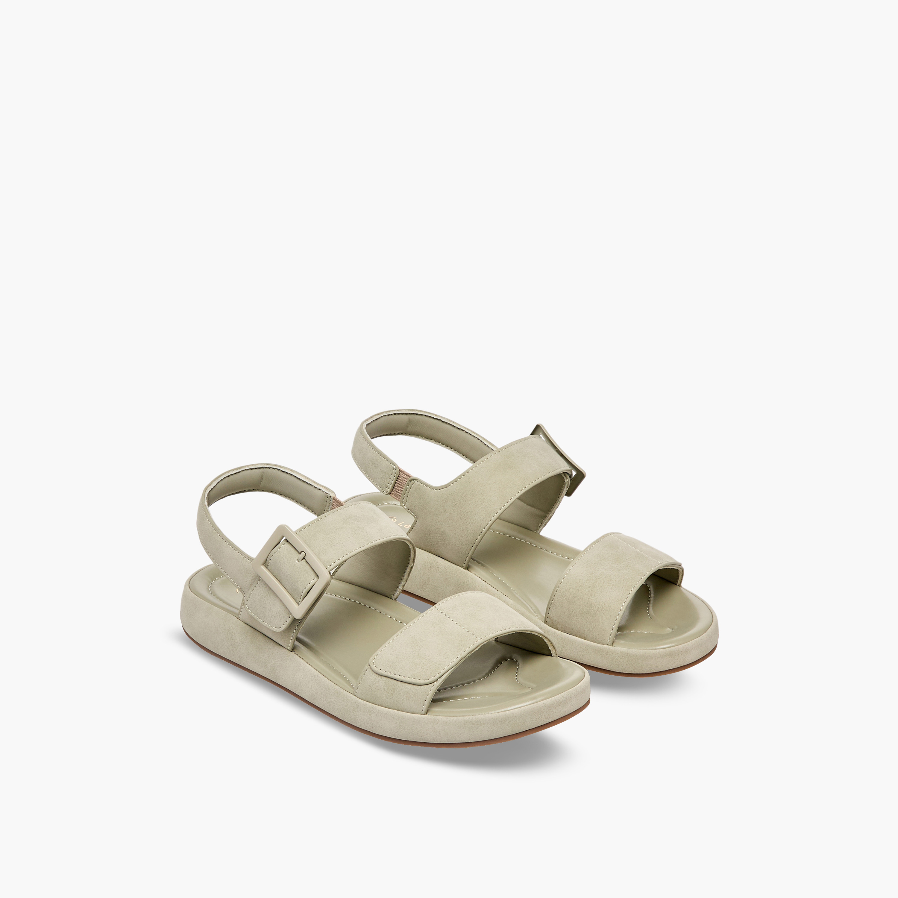 Le Confort Women Suede Buckle Detail Hook & Loop Sandals-women-shoes-sandals-flats-image-1