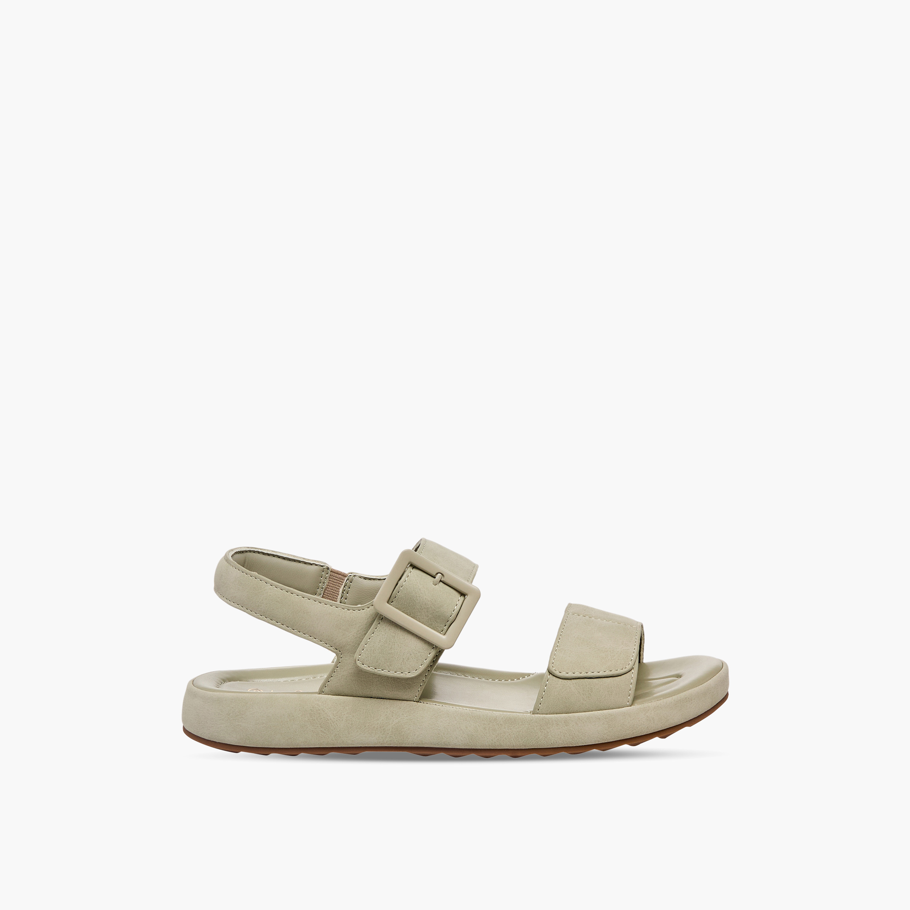Le Confort Women Suede Buckle Detail Hook & Loop Sandals-women-shoes-sandals-flats-image-3