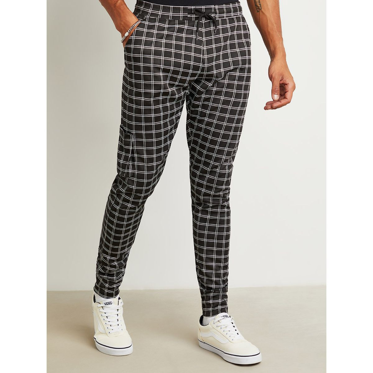 Styli Grid Check Print Jogger with Side Pocket-men-clothing-bottoms-joggers-image-1