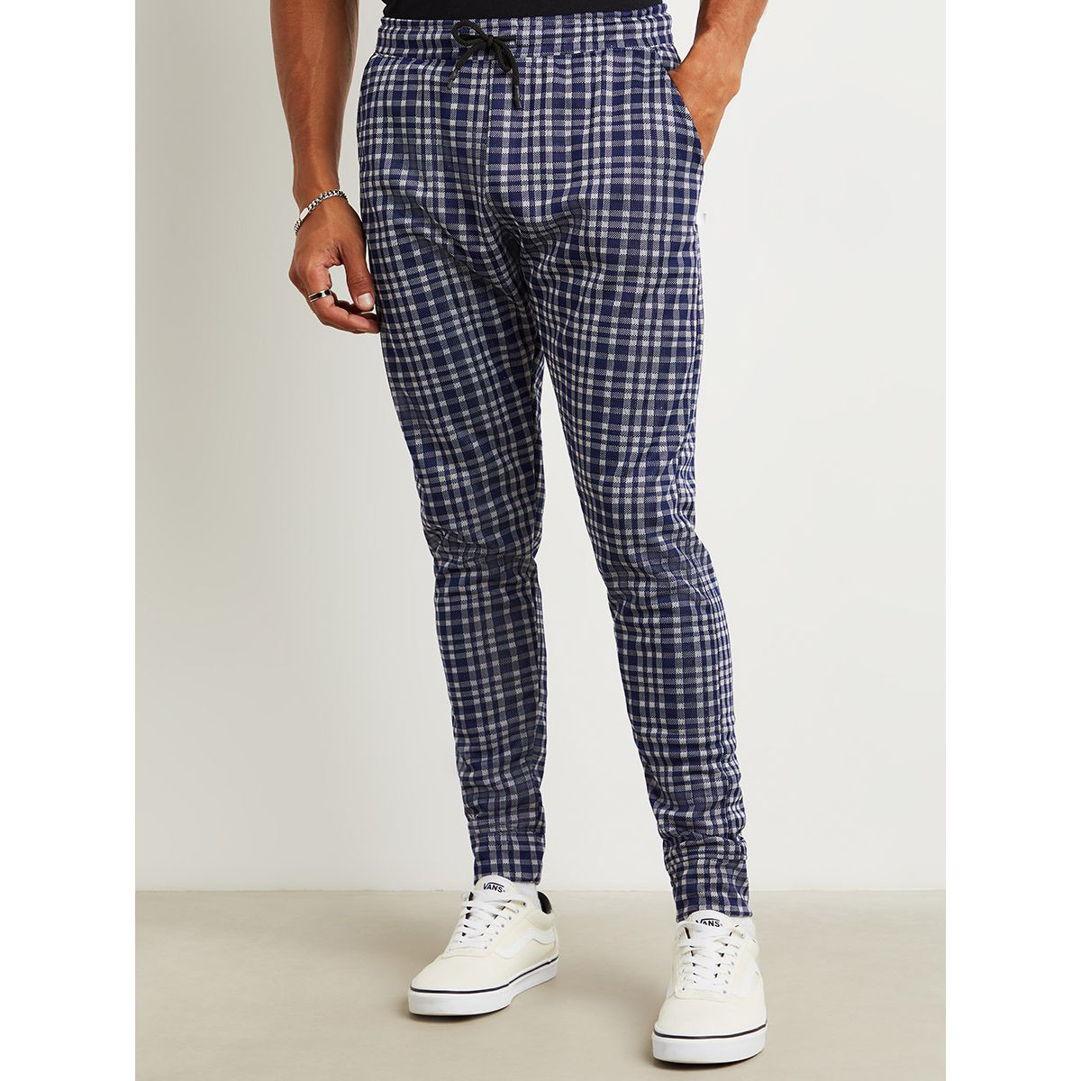 Styli Checked Jogger with Adjustable Drawstring Waist-men-clothing-bottoms-joggers-image-1