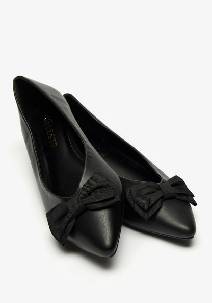 Celeste Solid Pointed Toe Ballerina Shoes with Bow Detail