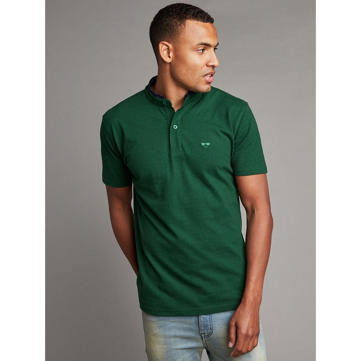 Styli Mandarin Collar Pique T-shirt with Short Sleeves-men-clothing-tshirtsandpolos-tshirts-image-1