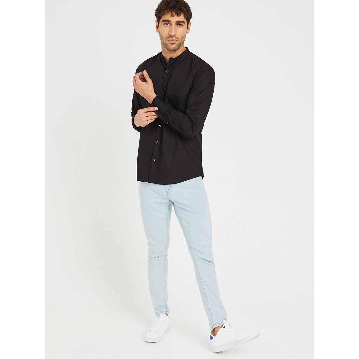 Styli Long Sleeves Grandad Collar Regular Shirt with Button Closure-men-clothing-shirts-image-2
