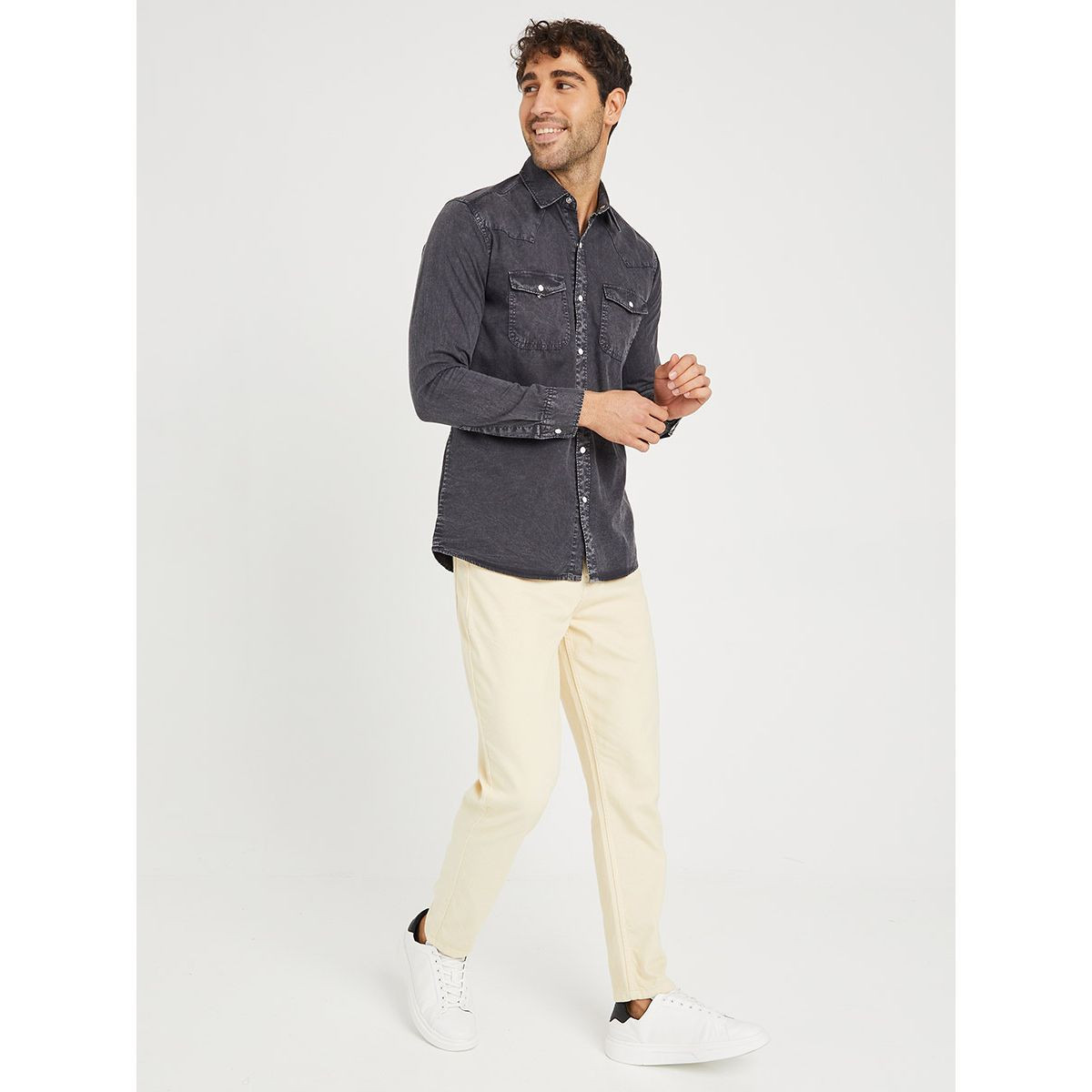 Styli Washed Denim Shirt With Snap Buttons-men-clothing-shirts-image-2