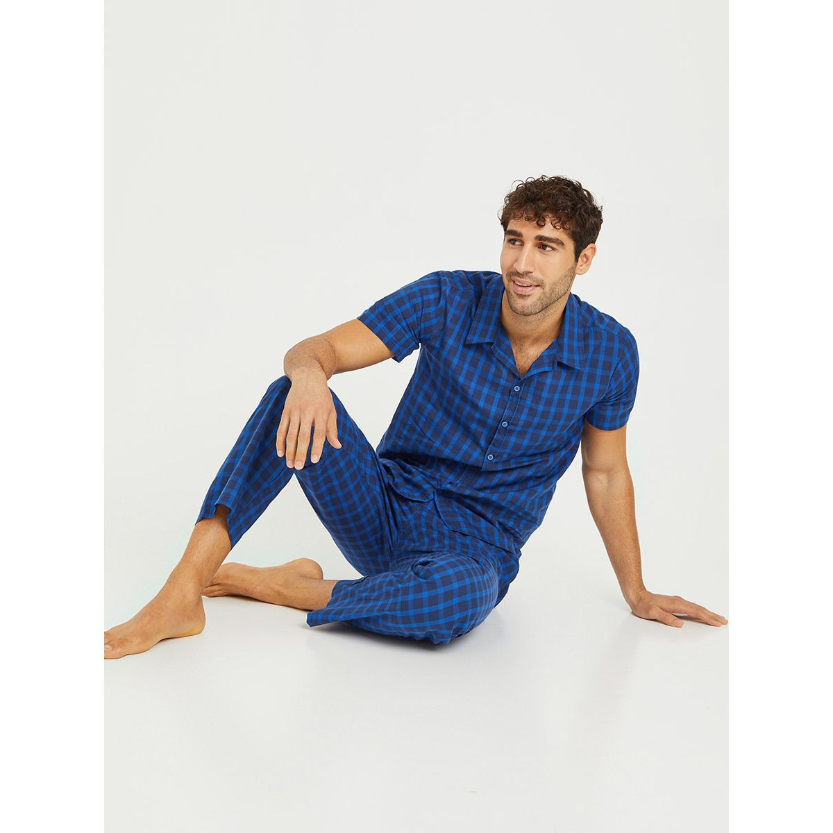 Styli Cotton Checked Short Sleeves Shirt and Pyjama Set-men-clothing-nightwear-sets-image-1