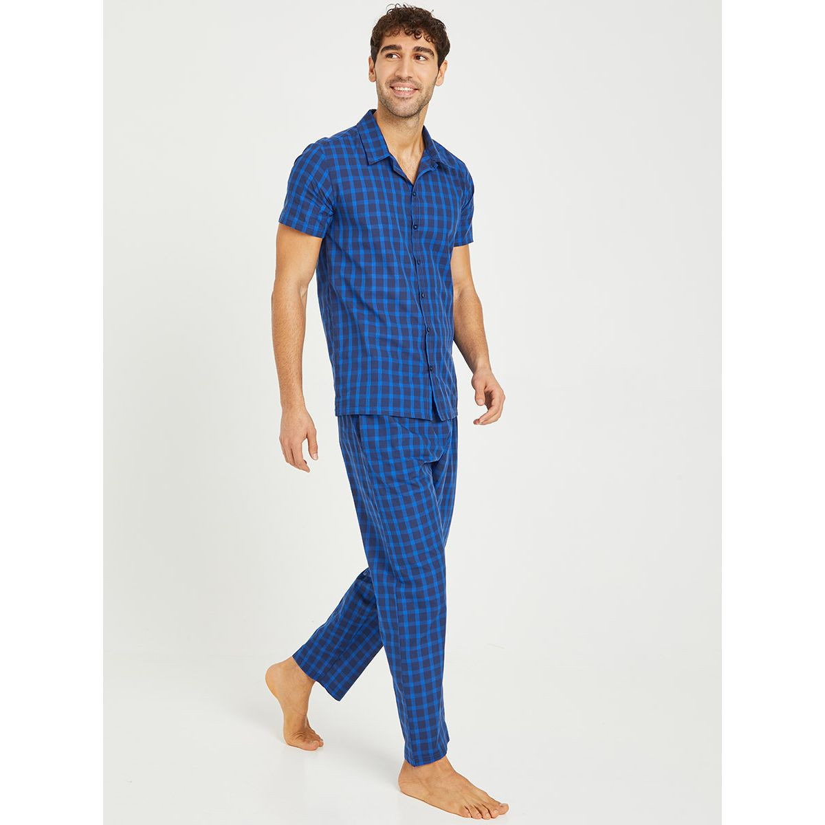 Styli Cotton Checked Short Sleeves Shirt and Pyjama Set-men-clothing-nightwear-sets-image-2