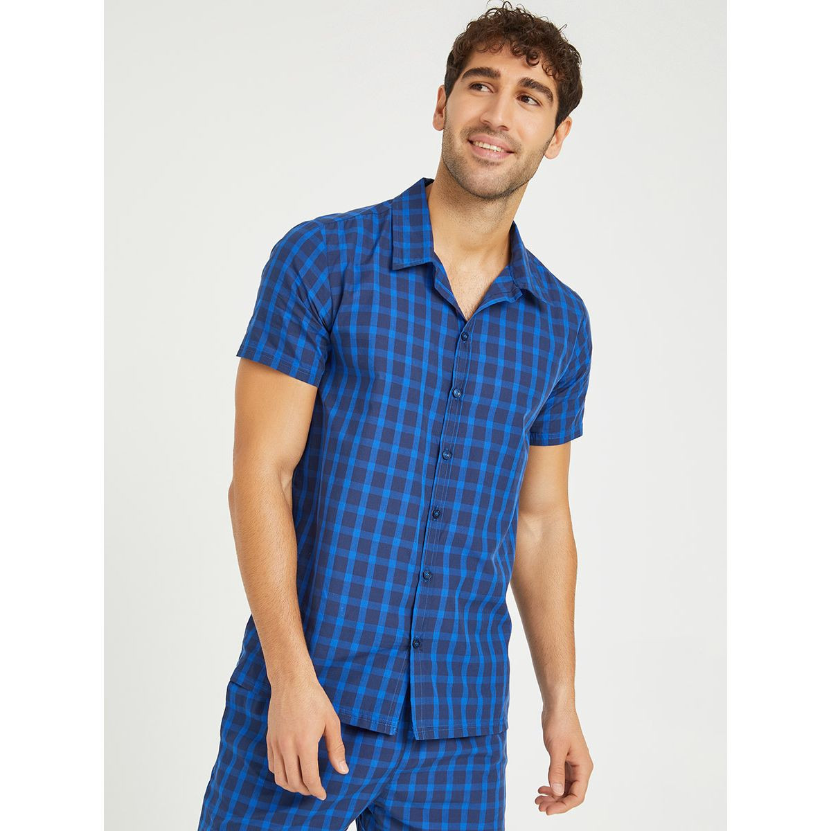 Styli Cotton Checked Short Sleeves Shirt and Pyjama Set-men-clothing-nightwear-sets-image-3