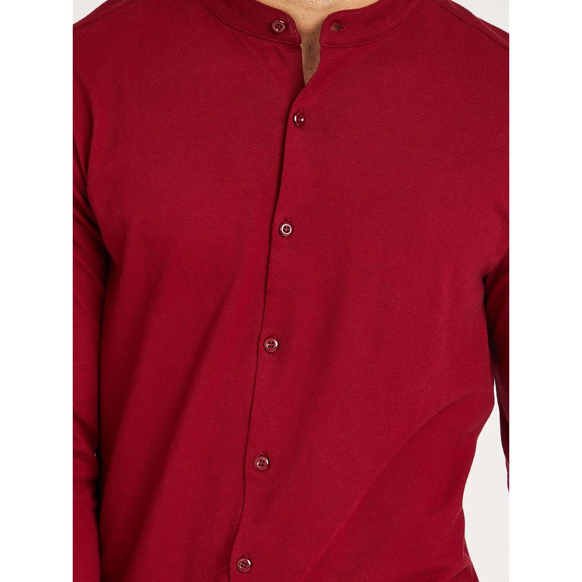 Styli Solid Grandad Collar Knitted Shirt with Button Closure-men-clothing-shirts-image-3