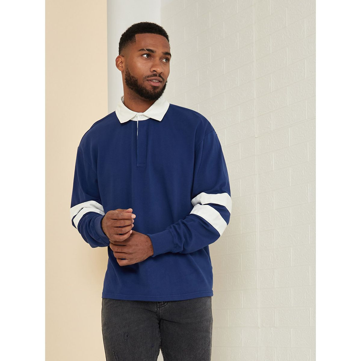 Styli Contrast Stripe Detail Rugby Polo T-shirt-men-clothing-tshirtsandpolos-tshirts-image-1