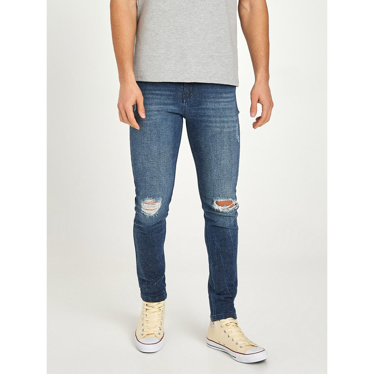 Styli Distress Dark Wash Skinny Fit Jeans-men-clothing-bottoms-jeans-image-1