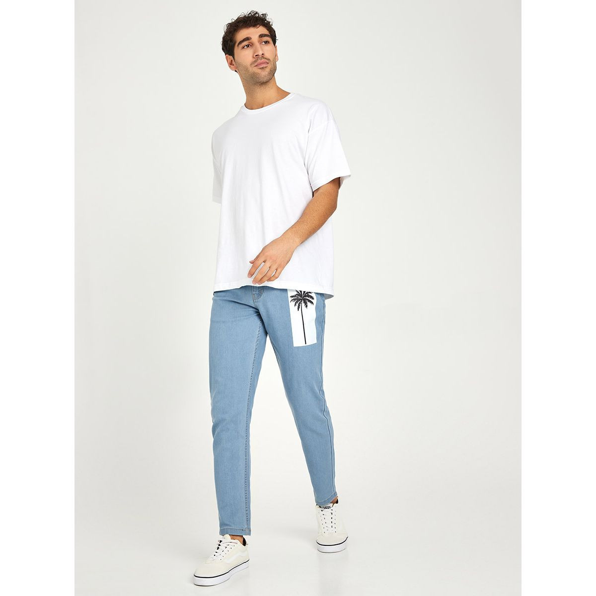Styli Palm Print Light Wash Slim Fit Jeans-men-clothing-jeans-image-2