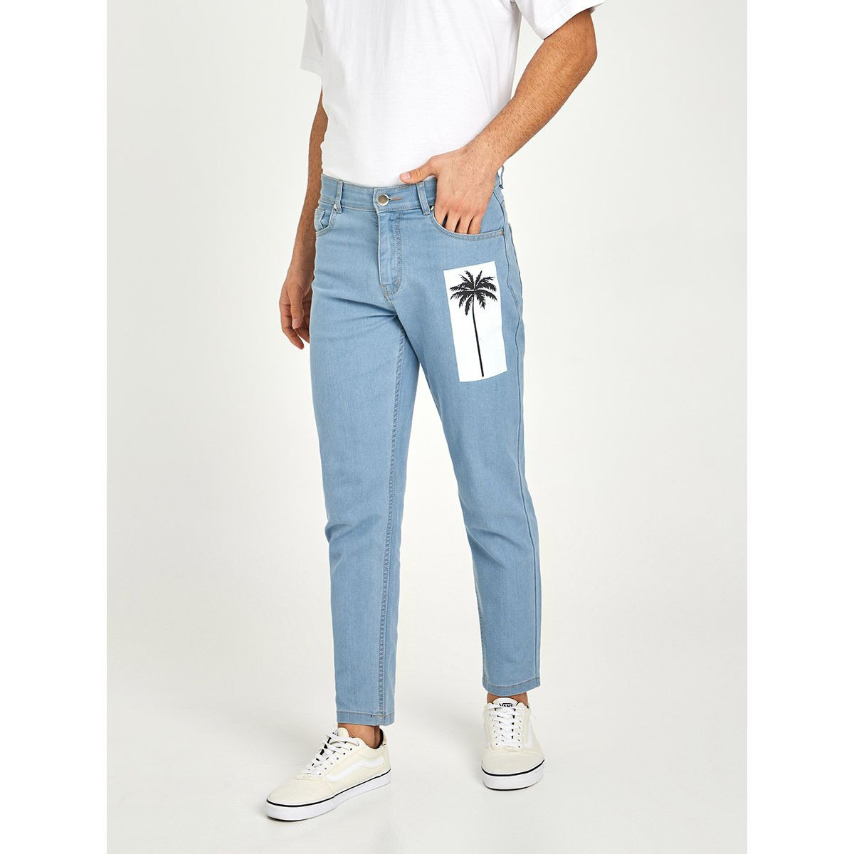 Styli Palm Print Light Wash Slim Fit Jeans-men-clothing-jeans-image-3