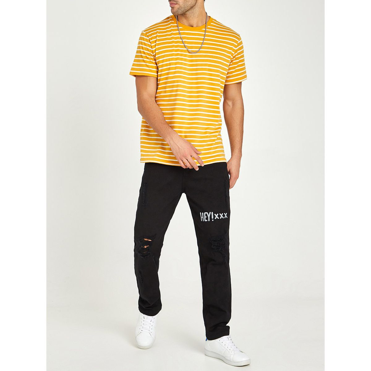 Styli Distress Slogan Print Washed Slim Fit Jeans-men-clothing-jeans-image-1
