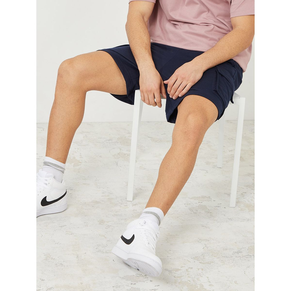 Styli Knit Cargo Shorts with Elastic Waistband-men-clothing-bottoms-shorts-image-1