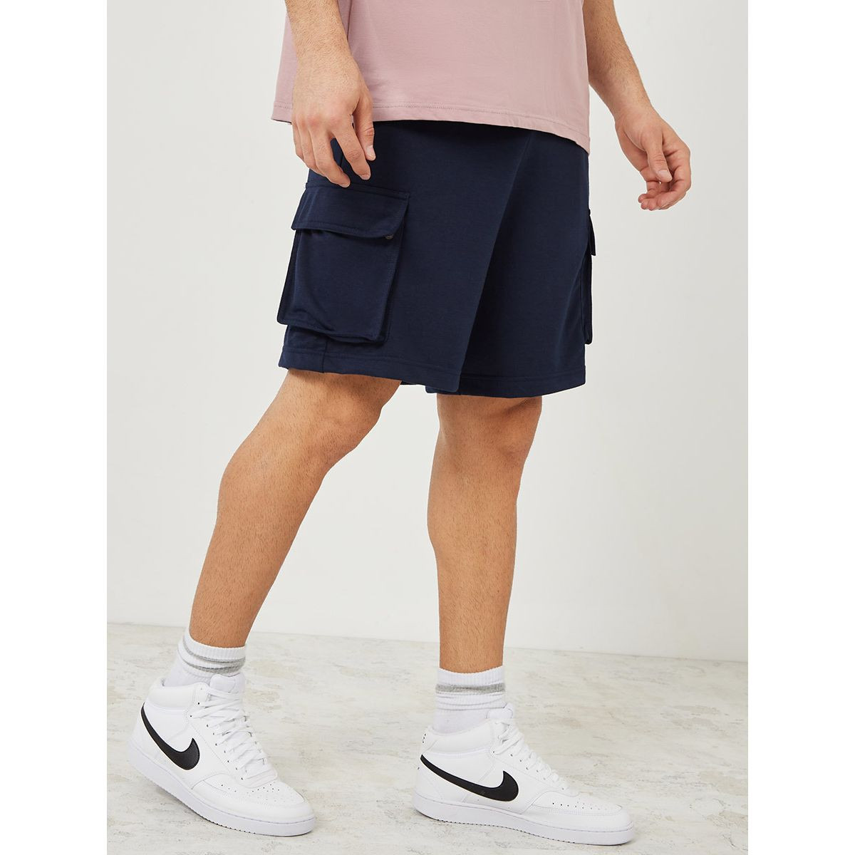 Styli Knit Cargo Shorts with Elastic Waistband-men-clothing-bottoms-shorts-image-3