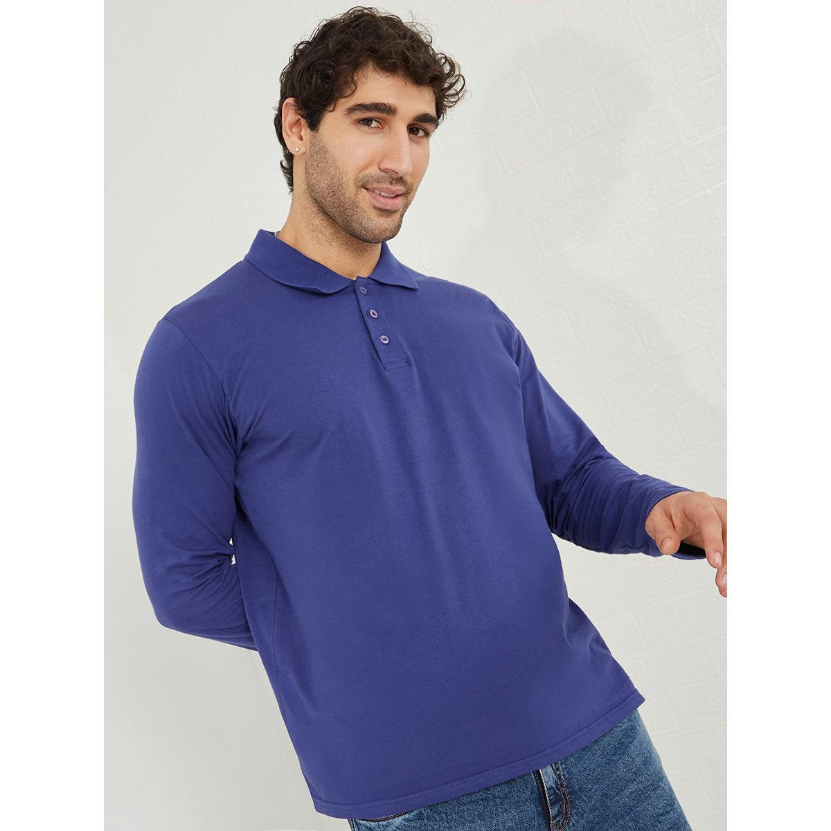Styli Jersey Flat Knit Polo Neck Long Sleeves T-shirt-men-clothing-tshirtsandpolos-polos-image-1