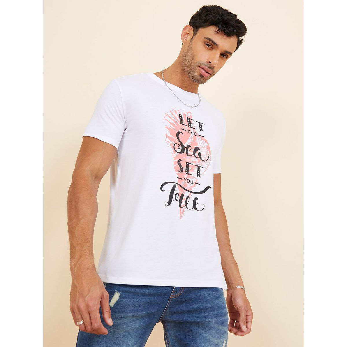 Styli Let The Sea Set You Free Graphic Print Regular Fit T-shirt-men-clothing-tshirtsandpolos-tshirts-image-1