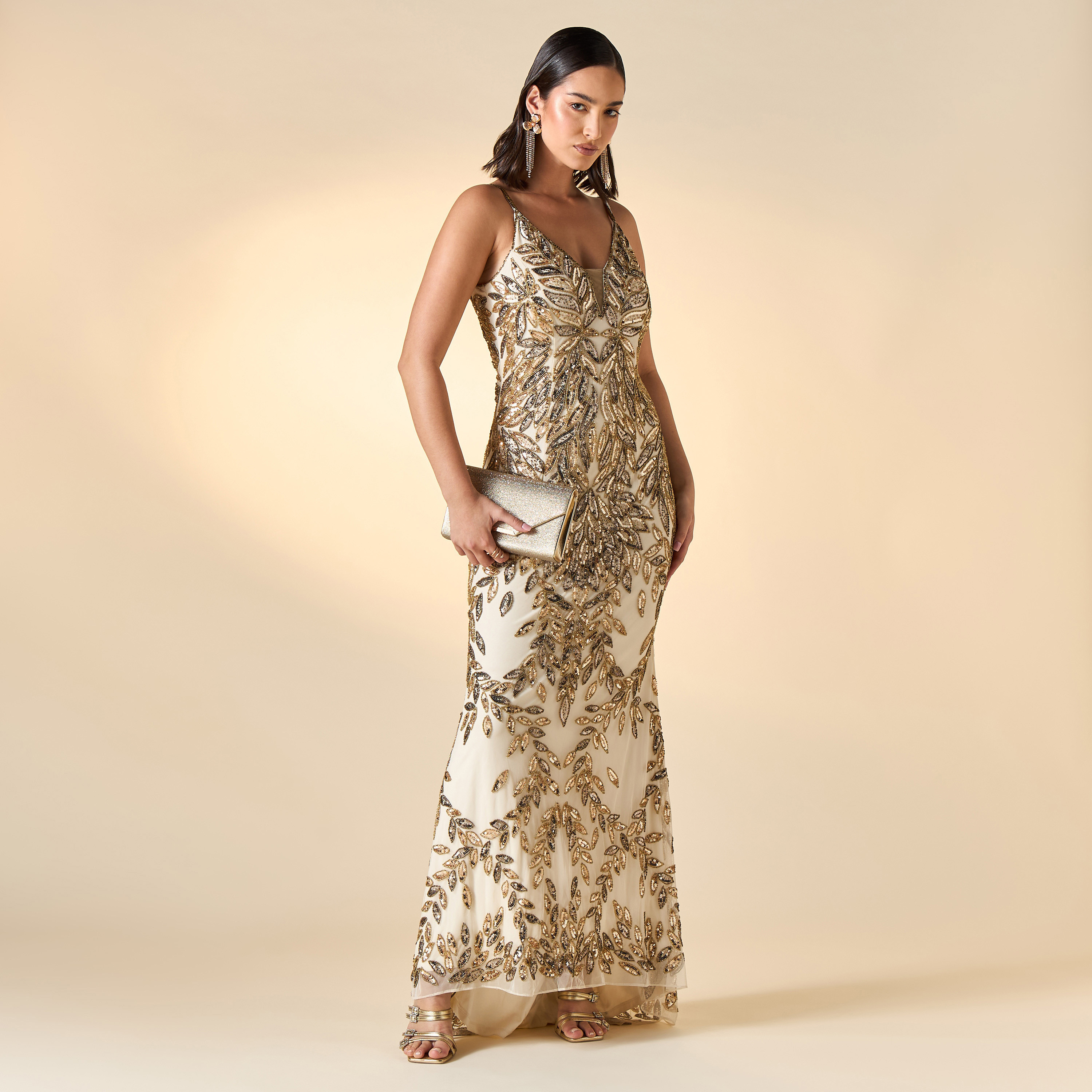 Amelia Rose Embellished Maxi Dress with Strap Sleeves and V-neck-women-clothing-dresses-image-3