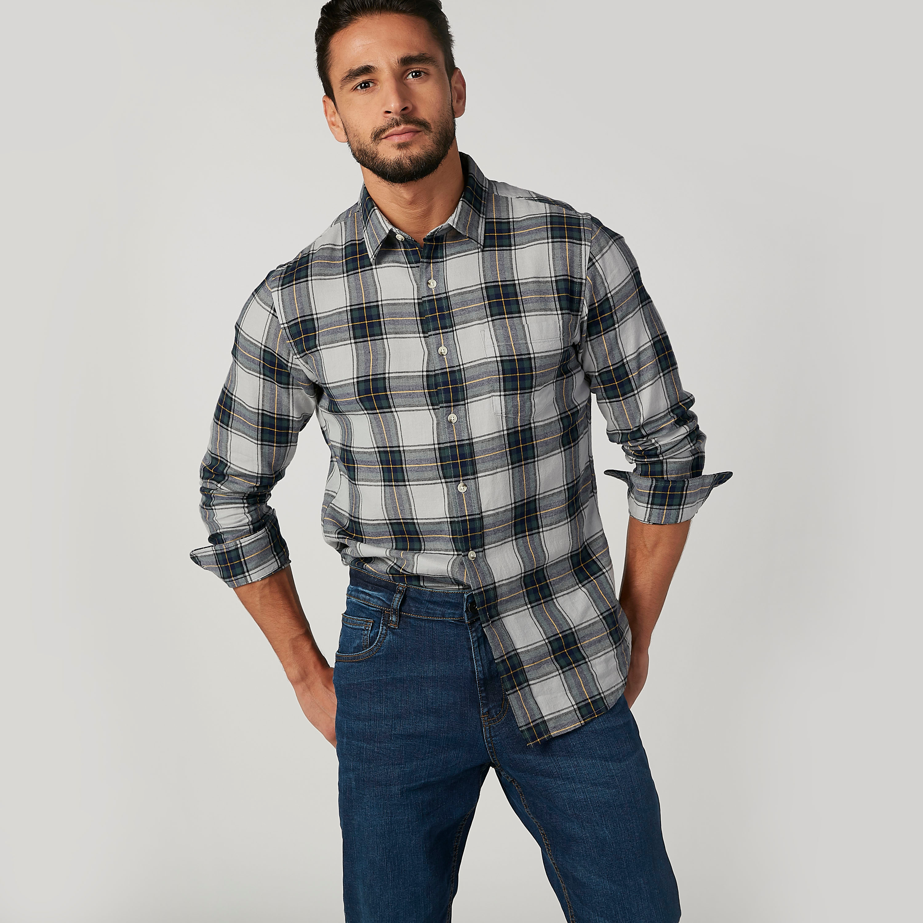 قميص كاروهات منسوج بأكمام طويلة من بوسيني-men-clothing-shirts-image-1